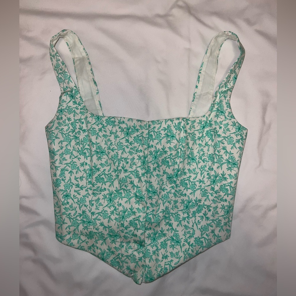 Zara White and Green floral corset top